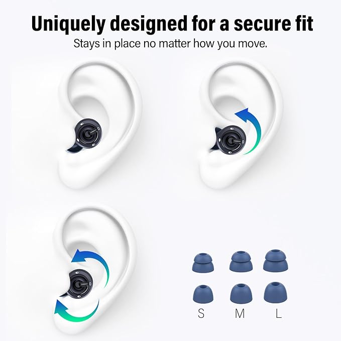 Ear Plugs for Sleeping Noise Cancelling, EarPlugs for Noise Reduction 35dB with 6 Ear Tips, Reusable Noise Cancelling Ear Plugs, Silicone Hearing Protection Earplugs for Snoring/Study, Deep Blue