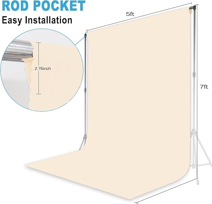 Cream Backdrop for Photoshoot Professional Photo Backdrop Background Curtain for Product Photography Portraits Wedding Party Live Streaming Video Recording 5X7 FT