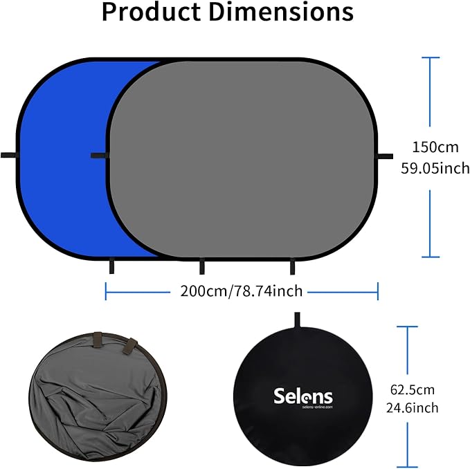 Selens Collapsible Backdrop 59x78.7inches Pop Up Blue Grey Background with Carrying Bag for YouTube Streaming Photo Studio Portrait Photography Background Double Sided Backdrop Pop Up Screen 2 in 1