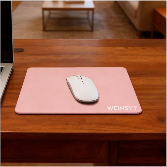 Dual-Sided Desk Protection Mat & Mouse Pad 2-in-1, 10" x 8.3" Waterproof PU Leather Desk Protector for Sticker Crafts, Office & Gaming - Non-Slip Base, Dusty Pink & Baby Blue