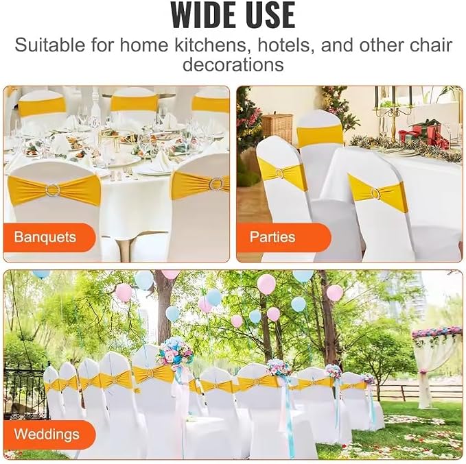 Tvoip 10PCS Chair Cover Stretch Band with Buckle Slider Sashes Bow Wedding Banquet Chair Decoration (Yellow)