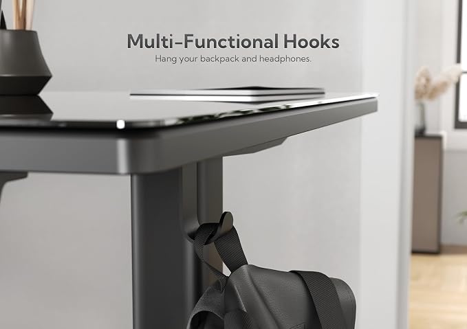 Claiks 40x24 Inch Black Glass Standing Desk | Adjustable Height, Tempered Glass Top, Stand Up, Quick Install, 3 Memory Presets