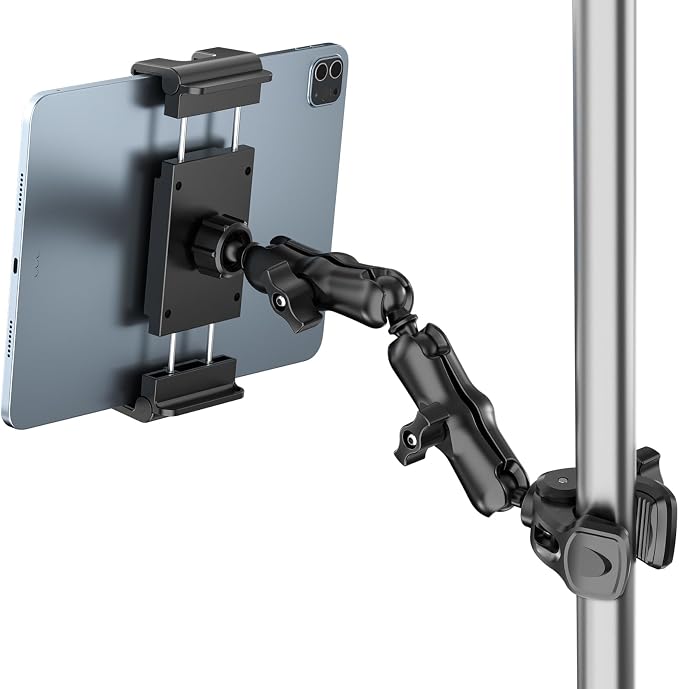 PLDHPRO Tablet Holder for Mic Stand,iPad Clamp Mount with Long Arm,360°Rotating Adjustable Tablet Mount for Microphone Stand,Fits 5.5"-14.6" iPad Pro 12.9, Galaxy,iPhone