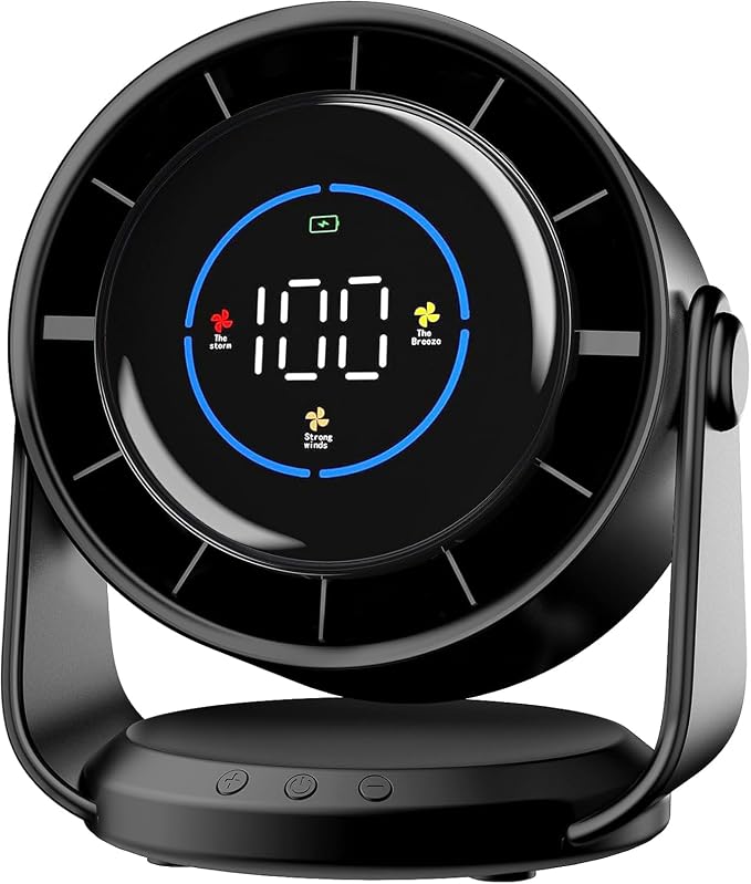 Desk Fans, Portable Turbo Fan Ultra Quiet Table Fan Digital Display Rechargeable USB 105°Tilt 100 Speeds Wall-Mounted Design Portable Fans for Home Office Kitchen Travel Camping