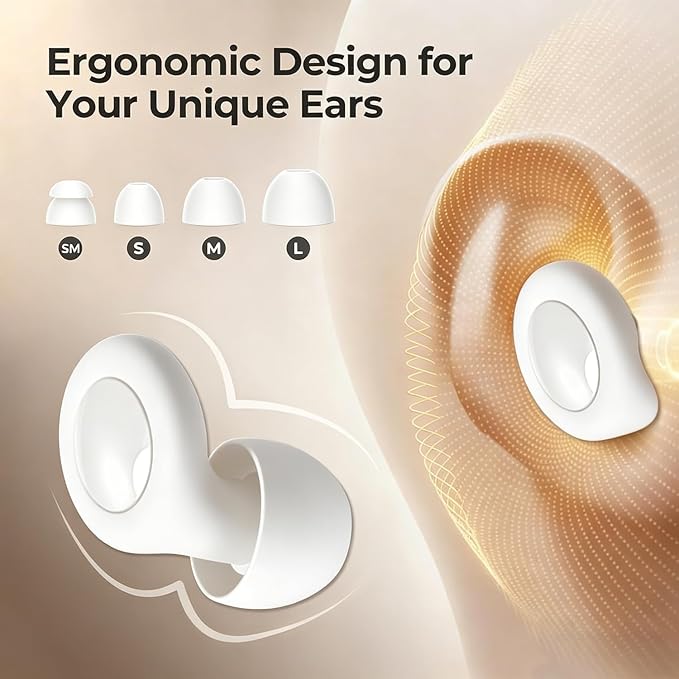 Noise Reduction Ear Plugs,Reusable Silicone Earplugs for Sleeping, Snoring, Travel, Comfortable Side Sleepers (White)