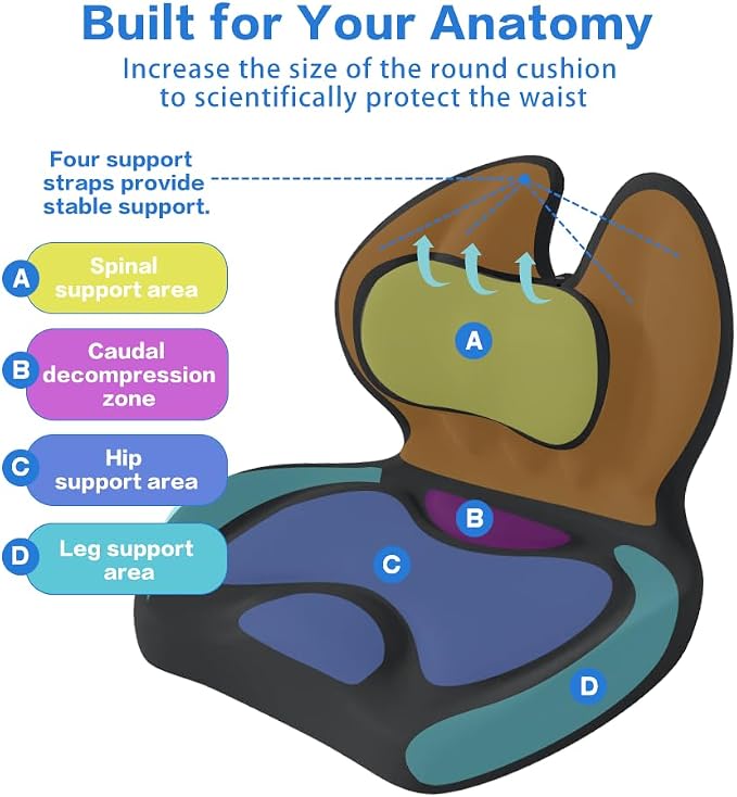Adjustable Memory Foam Lumbar Cushion - Ergonomic Lower Back Support Pillow with Cotton Cover, Mid-Height Customizable Design for Office Chair, Car Seat, Long Sitting (Black, Large)