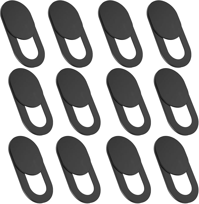 Laptop Camera Cover Slide, [12 Pack] Ultra-Thin Webcam Cover Compatible with MacBook,Laptop,PC,Computer,iMac,iPad, iPhone Cell Phone etc. 0.027in Thick Sliding Cover Web Blocker Black