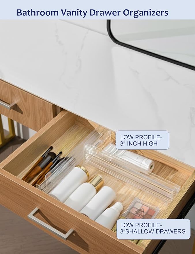 5 Pack Clear Drawer Dividers - Adjustable & Expandable Dresser Organizers, 3" High Plastic Separators with Non-Slip Adhesive for Clothes, Baby Nursery, Bathroom, Kitchen & Makeup
