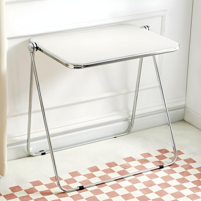Compact Writing Desk Folding Design Collapsible Feature for Small Spaces Without Chairs Transparent Folding Table Acrylic Bedroom Balcony Table Portable Table White 25.5" L x 19.5" W x 27" H