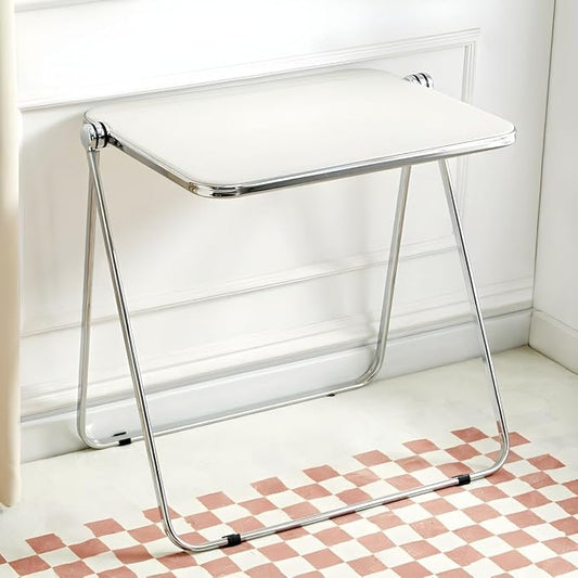 Compact Writing Desk Folding Design Collapsible Feature for Small Spaces Without Chairs Transparent Folding Table Acrylic Bedroom Balcony Table Portable Table White 25.5" L x 19.5" W x 27" H