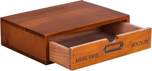 Wooden Single Drawer Unit - Solid Wood Monitor Stand for Desktop Organization and Storage - Stackable Desk Organizer - Rustic Nightstand With Label Holder - Countertop Organizer