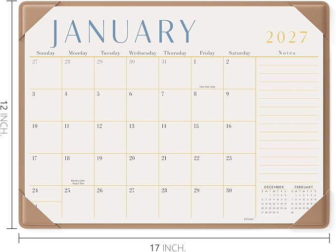 Jotsome Desk Calendar 2026-2027 with Desktop Mat, Desk Pad Calendar From July 2026 to December 2027 17x12 inch, Desk Blotter Calendar for Home Office and School, Easy Organizing (Apricot, 17" x 12")