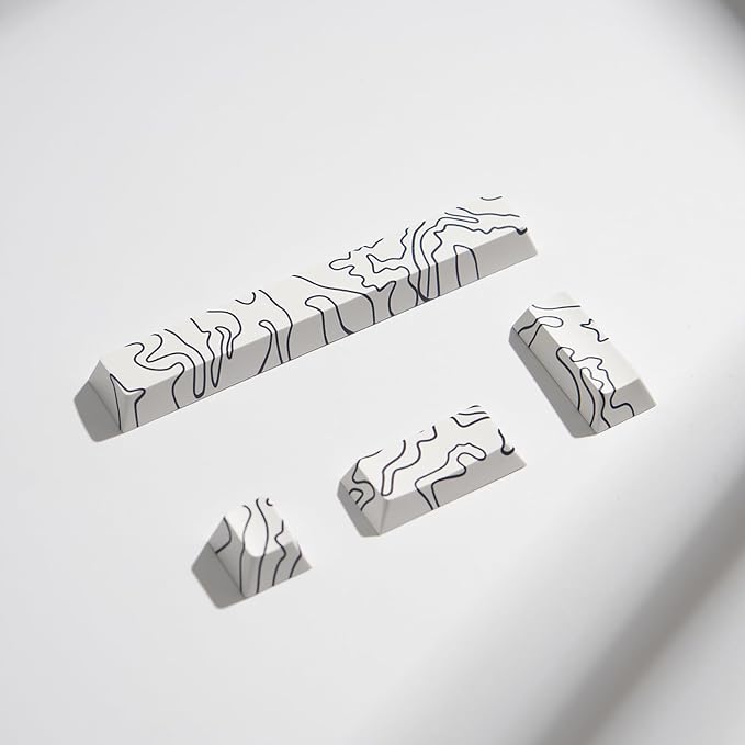 4pcs Keycaps, White Topographic Keycaps PBT Keycap Cherry Profile Dye-Sublimation Space Bar 6.25U ESC Enter Custom Keycap Set for Mechanical Keyboard Caps Desktop Computer Keyboards