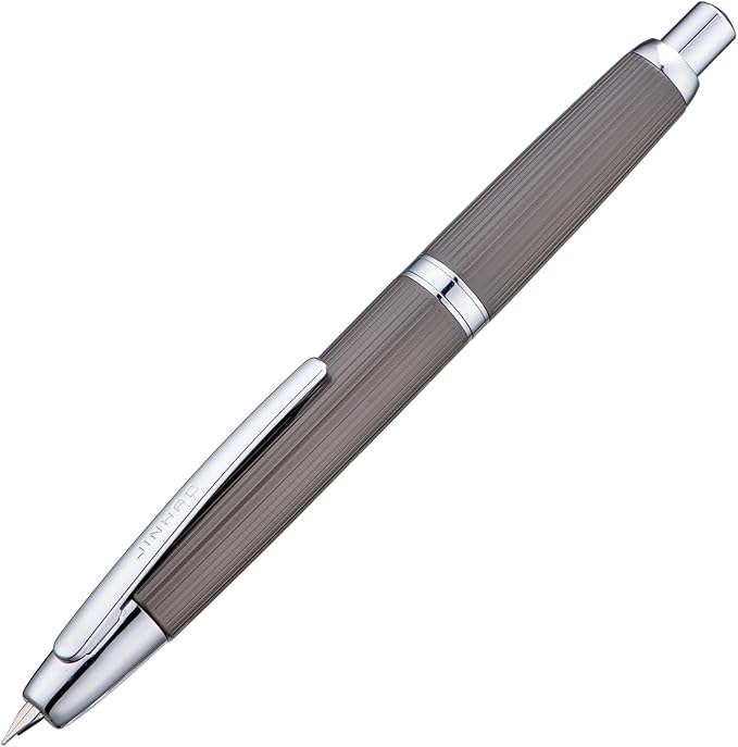 Jinhao 10 Press Fountain Pen with Box, Brushed Matt Gray Retractable Medium Nib with Ink Converter Set (Silver Clip)