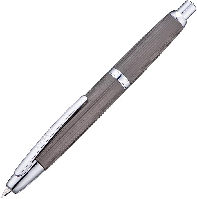 Jinhao 10 Press Fountain Pen with Box, Brushed Matt Gray Retractable Fine Nib with Converter Set (Silver Clip)