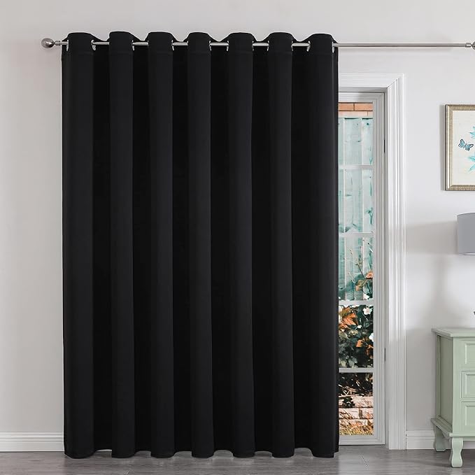 Joydeco Blackout Patio Sliding Door Curtains 84 Inches Long,Grommet Privacy Room Divider Curtains,Extra Wide Thermal Blackout Drapes for Bedroom Living Room (Black,100Wx84L,),(Pack of 10)