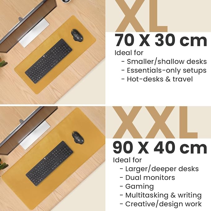 Full Grain Genuine Leather Desk Pad – Mustard Yellow (L) - Premium Desk Mat with Non-Slip Backing, Thick 3mm, Office Desk Protector for Work & Gaming (Large 27.6 x 11.8 inch)