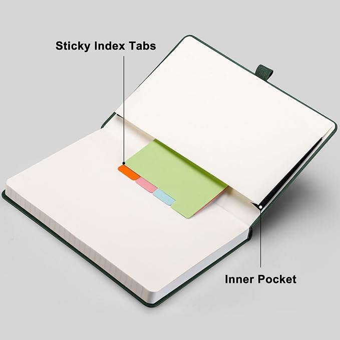 RETTACY Lined Journal Notebook, 192 Numbered Pages, A5 Medium Size (5.7'' x 8.3''), for Men & Women, Journaling, Writing, Work & Office, Leather Hardcover, 100 GSM Thick Paper (Dark Green)
