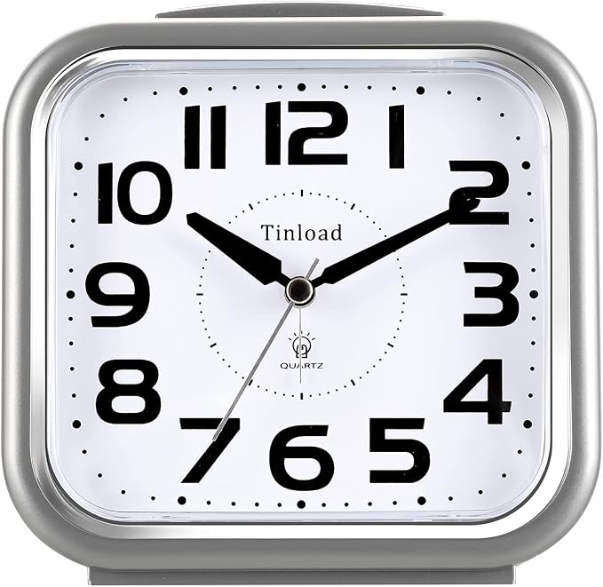 Tinload 5.5" Large Analog Alarm Clock Silent Non Ticking, Gentle Wake, Beep Sounds, Increasing Volume, Battery Operated Snooze and Manual Light, Easy Set