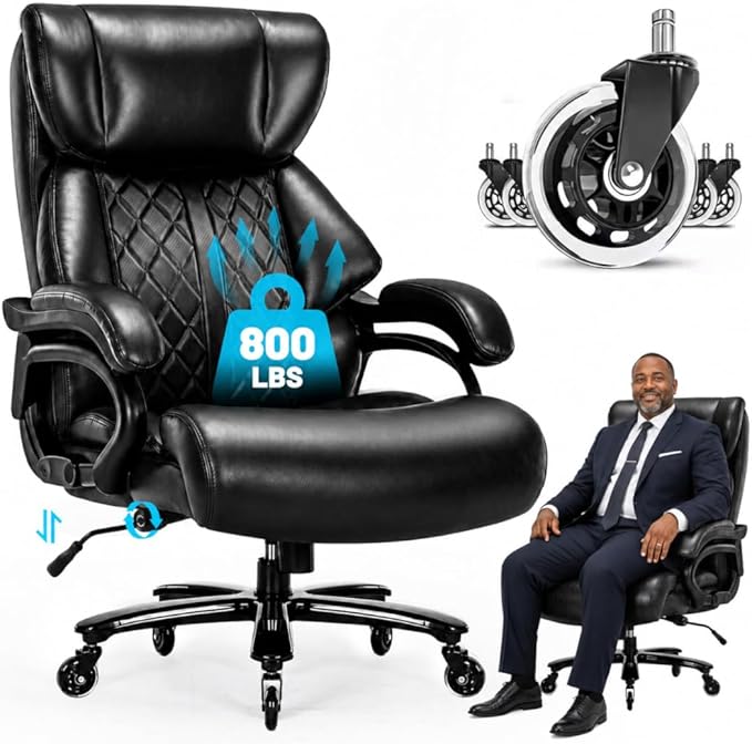 800lbs Executive Chairs, Executive Desk Chairs with Adjustable Lumbar Support, Office Chair for Heavy People, Heavy Duty Office Chair with Quiet Rubber Wheel and Extra Wide seat
