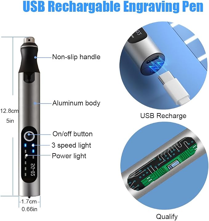 USB Rechargable Engraving Machines Pen with 35bits,Mini Electric Engraver Etching Machines Cordless Rotary Tools Engraved Jewelry Stone Metal Plastic Wood Resin