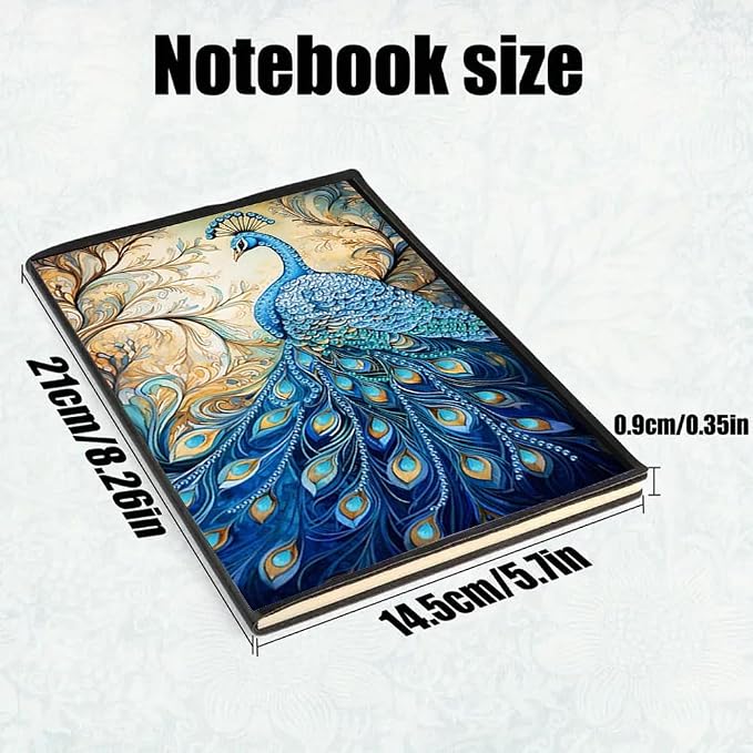 FRANDEK Pearl Painting Notebook Kit, Blue Peacock A5 DIY Journal with 50 Blank Pages, Diamond Gem Art Cover with Waterproof Canvas, Beginner Craft Set with Full Tools for Adults