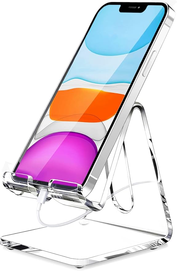 Crpich Acrylic Cell Phone Stand, Portable Clear Phone Stand for Desk, Compatible with Phone16 15 14 13 Pro Max Mini 12 11 Plus SE, Switch, Android Smartphone, Pad, Tablet, Desk Accessories