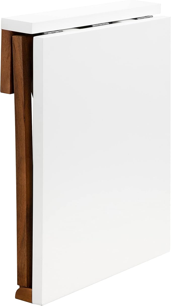 Kate and Laurel Kaya Modern Wall-Mounted Folding Table, 24 x 33 x 31, White and Walnut, Space-Saving Versatile Table with Folding Design for Dining Room or Home Office Decor