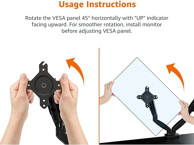 Amazon Basics Gas Spring Dual Computer Monitor Arm Desk Mount, Adjustable, Holds up to 27" Monitors, Black