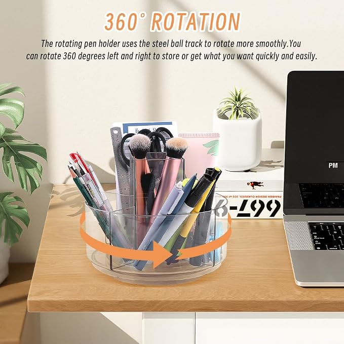 Rotating Pencil Holder for Desk,5 Slots 360° Spinning Acrylic Pen Holder,Marker Holder Crayon Organizer Pen Organizer for Office Home School
