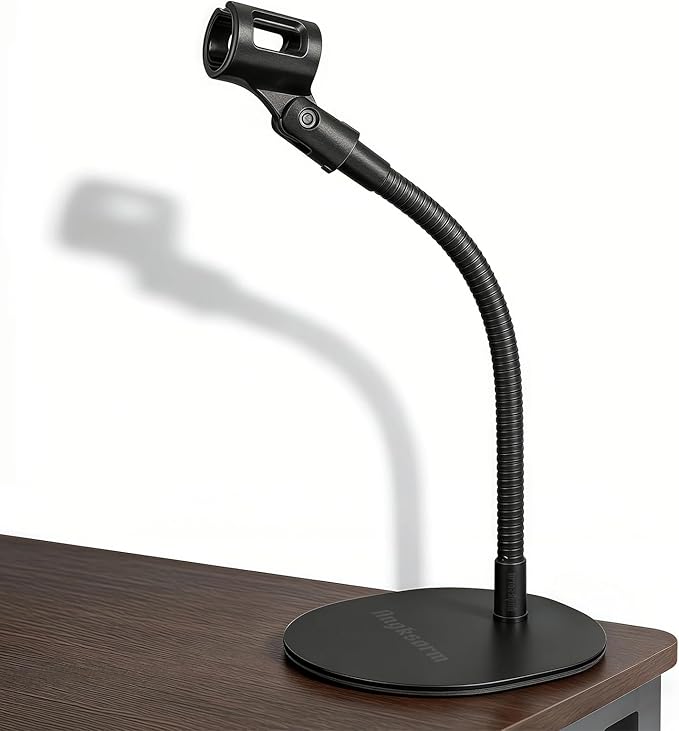 13-IINCH Desktop Microphone Stand - Heavy-Duty Flexible Gooseneck Mic Holder with Elliptical Metal Mount Base for Tabletop, Desk, Podium & Counter Use, KBT58