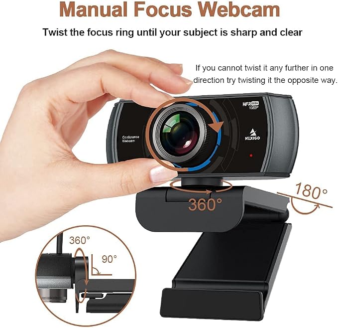 NexiGo N980P 1080P 60FPS Webcam with Microphone and Software Control, USB Computer Camera, Built-in Dual Noise Reduction Mics, 120° Wide-Angle for Zoom/Skype/FaceTime/Teams, PC Mac Laptop Desktop