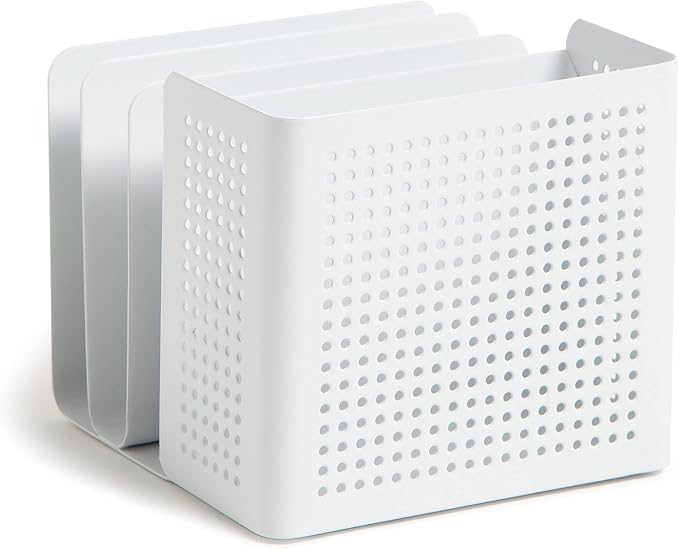 U Brands Modern Perforated Metal Sorter Cup, Desktop Organizer, White, 4.41 x 3.94 x 4.29 Inches
