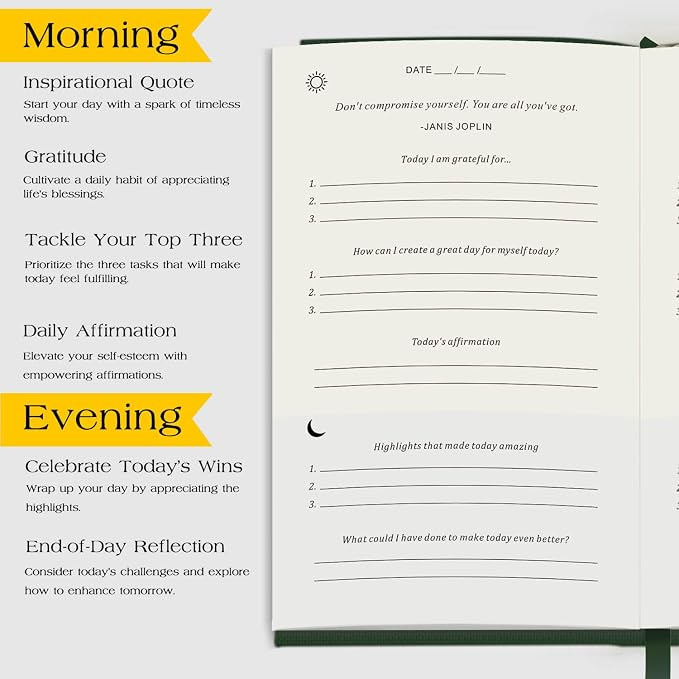 The Original Gratitude Journal with Inspiring Prompts & Quotes for Mindfulness, Reflection & Personal Growth - Daily Wellness Journal for Men & Women - Luxurious Earth Green Cover