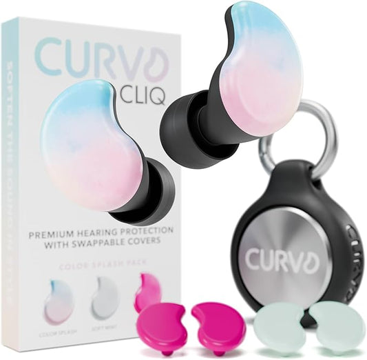 CURVD Cliq Noise Cancelling Ear Plugs – Reusable Concert Earplugs for Noise Reduction with Swappable Covers, 5 Tip Sizes & Travel Case. Stylish, Comfy, and Customizable Protection