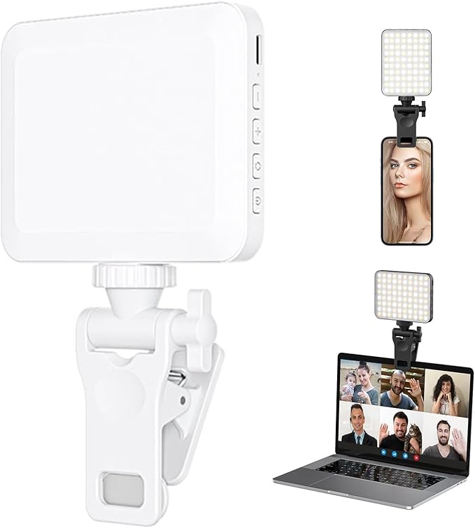XINBAOHONG Rechargeable Selfie Light, Clip Fill Light for Phone Laptop Tablet Portable Light for Video Conference Live Streaming Zoom Call Makeup Picture (White)