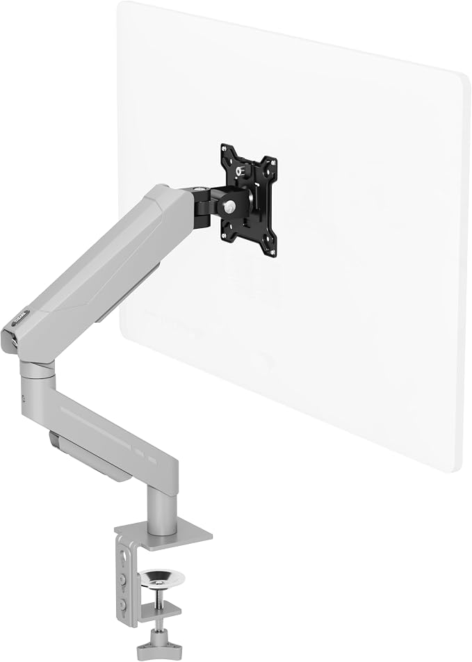 THEARK Single Monitor Desk Mount 17"-32" Screens - Adjustable Mechanical Monitor Arm Computer Monitor Stand up to 19.8 lbs,VESA Arm Desk Mount with C-Clamp and Grommet Base,VESA 75x75/100x100mm,Silver