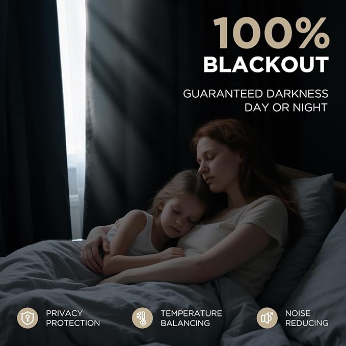 Joydeco 100% Blackout Velvet Curtains 84 Inch, Luxury Thermal Insulated Black Velvet Curtains for Bedroom Living Room, Soundproof Blackout Window Drapes, Rod Pocket & Back Tab (52W x 84L)