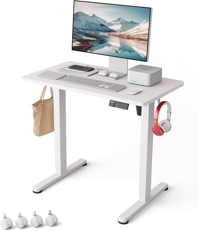 Monomi Standing Desk, 39.4‘’ Small Sit Stand up Height Adjustable Electric Standing Desk with 3 Memory Setting, Ergonomic Home Office Computer Desk, White
