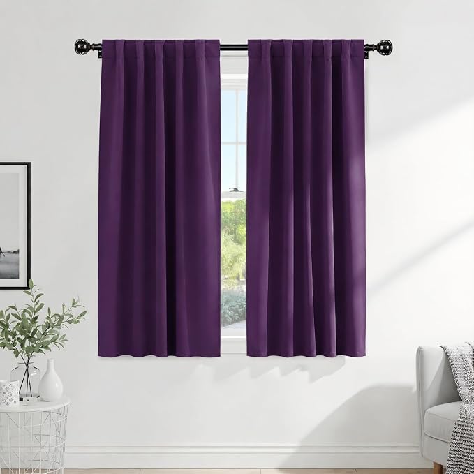 PONY DANCE Purple Blackout Curtains for Bedroom 2 Panels Set, Dark Purple Room Decor, Thermal Insulated Solid Back Tab Window Drapes for Living Room, W 42 x L 72 inch