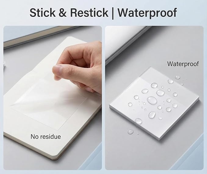 300P Transparent Sticky Notes, 3x3 Inch Clear Frosted Glitter | Waterproof, Self-Adhesive, For Books Annotation, Notes Highlights, School Office Supplies