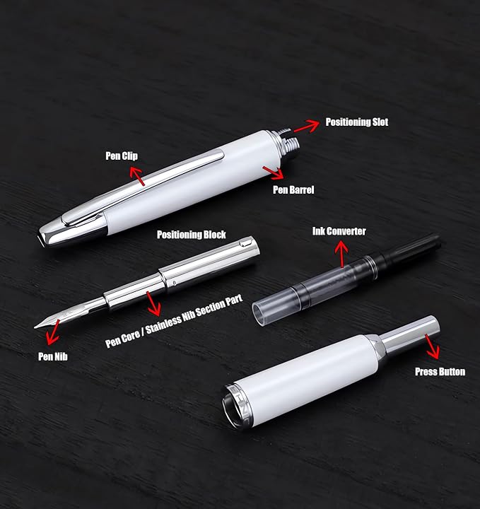 Jinhao 10 Retractable Fountain Pen with Pen Case (Pearl White, Millimeters, 0.4mm, Fountain Pen)