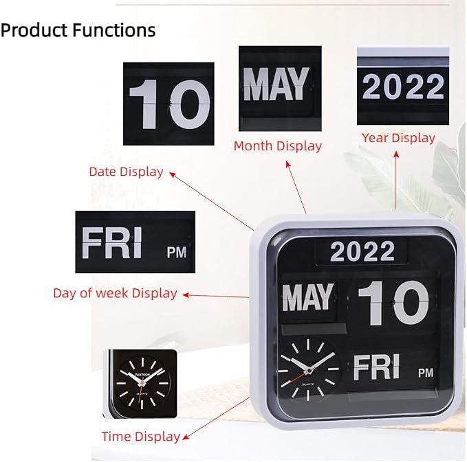 Retro Modern 9.45 Inches Calendar Day Date Flip Desk Wall Clock (Black)(No Battery Included)