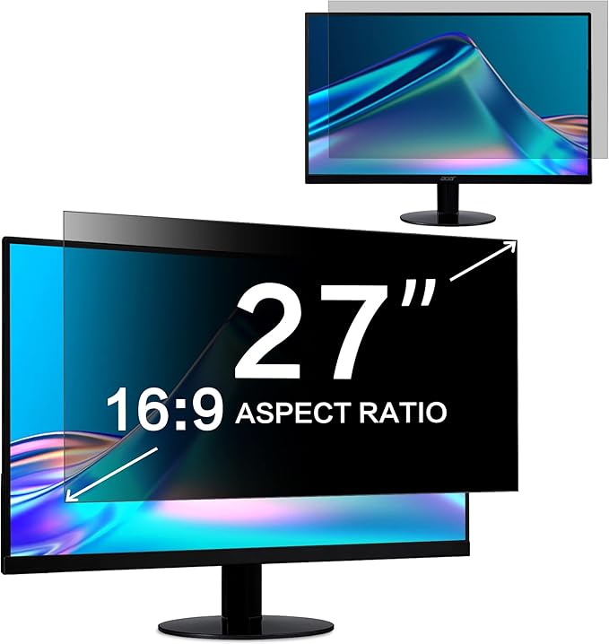 ZOEGAA 27 Inch Computer Privacy Screen Filter, for 16:9 Widescreen Computer Monitor 23.6"x13.3", Removable Computer Screen Privacy Shield and Anti Blue Light Anti Glare Screen Protector