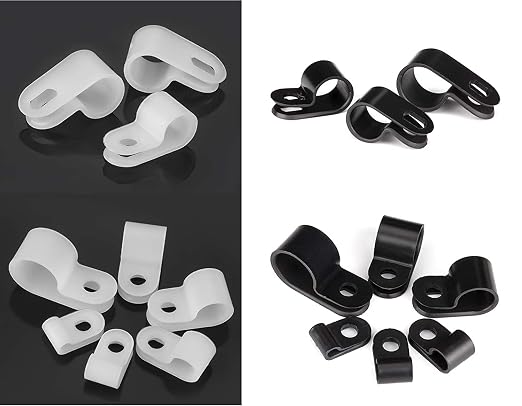 Bigtrans 300 Pcs Nylon Plastic R-Type Wire Clips with Screws 1/4" 5/16" 3/8" 1/2" 3/4" Clamps Fasteners Assortment for Cable Conduit -5 Size -Black