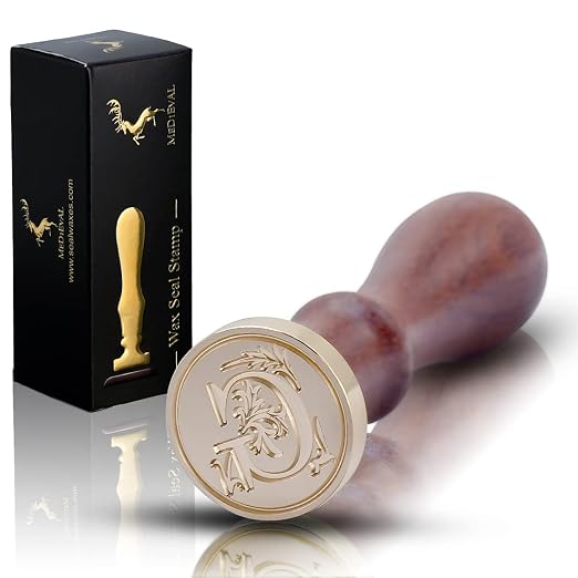 Medieval Initial Alphabet Wax Seal Stamp, Brass Head Wooden Handle, for Thanksgiving Card/Envelope/Gift Wrap/Wedding Engagement Party Invitation - Letter G
