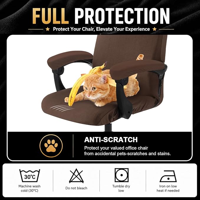 Stretch Computer Office Chair Cover with Armrest Covers Durable Zipper Universal Washable Removable Spandex Rotating Boss Chair Slipcovers Anti-dust Soft Desk Chair Seat Protector, Mocha