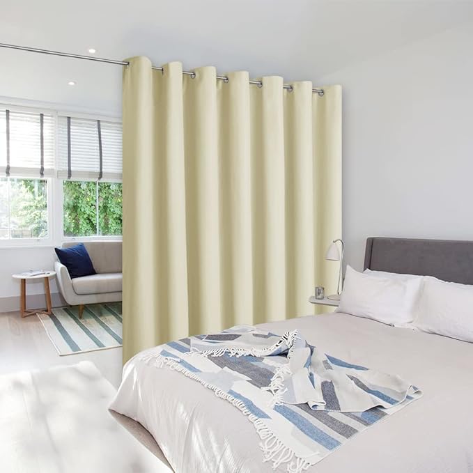NICETOWN Room Separating Divider, Room Divider Curtain Screen Partition, Function Thermal Blackout Patio Door Curtain Panel, Sliding Door Insulated Curtain for Patio, Beige, 8.3ft Wide x 11ft Long