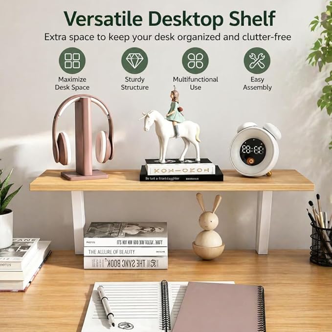 25.98'' x 9.84 ''Desktop Extender Suitable for Ergonomic Computer Monitors and Laptop risers -Floating Desktop Organizer with Clip-on Base (White)