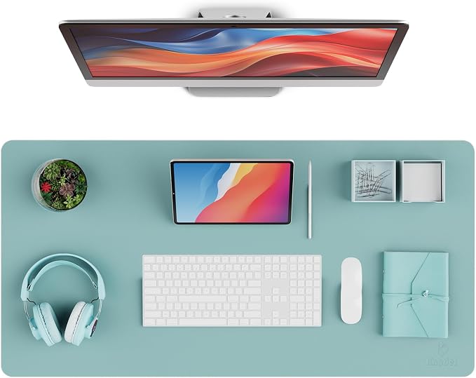 K KNODEL Large Desk Protector Mat and Pad for Office (Sky Blue, 17"x35.4") | Waterproof Desk Mat, Desk Pads and Blotters, Desktop Mat, Desk Protector and Cover, Office Computer, Laptop and Keyboard Mat